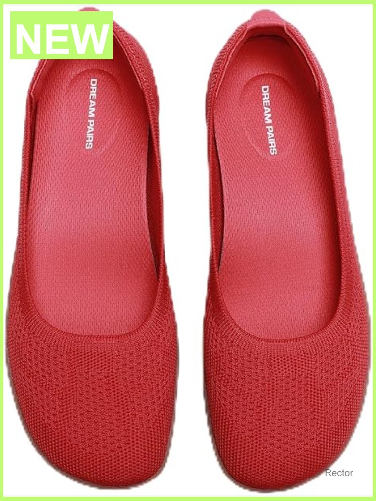 Women's Knit Ballet Flats Arch Support Wide Toe Box Slip On Travel Work Office